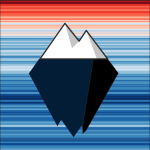 logo of an iceberg with stripes behind it