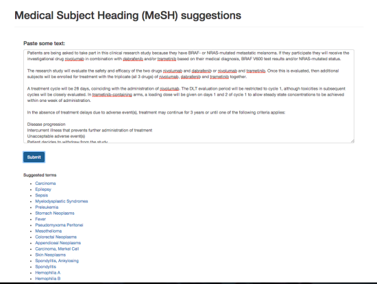 The trial MeSH assignment interface.